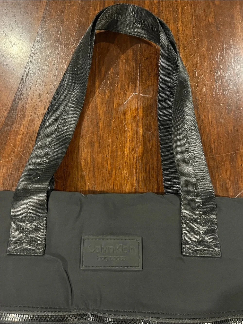 Calvin Klein Black Nylon Tote Messenger Bag with Zip Pocket